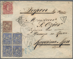 Br Argentinien: 1877, COMBINATION FRANKING ARGENTINIA-FRANCE TO JAPAN, Argentinia 8c. Carmine Paying Lo - Altri & Non Classificati