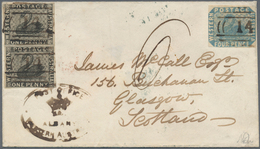 Br Westaustralien: 1857, 1d. Black, Vertical Pair And Single Stamp 4d. Pale Blue, All Fesh Colour And C - Cartas & Documentos