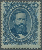 * Brasilien: 1866, Dom Pedro 50c. Blue "Papel Azulado - Chapa Quebrada", Fresh Colour, Well Perforated - Autres & Non Classés