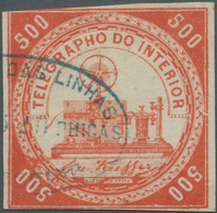 O Brasilien - Telegrafenmarken: 1873, 500r. Vermilion, Wm "Lacroix Freres", Fresh Colour, Cut Into To - Telégrafo