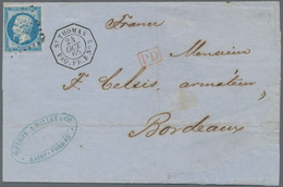 Br Dänisch-Westindien: 1865: Saint Thomas To Bordeaux. French 20 Cts Blue, Tarif For Printed Matter, Ov - Denmark (West Indies)