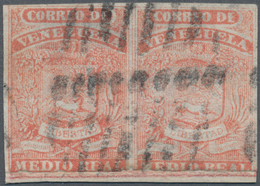 O/ Venezuela: 1859: First Issue ½ Real Second Course Printing (1861) RED ERROR OF COLOUR, Horizontal Pa - Venezuela