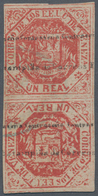 O Venezuela: 1875, 1r. Red Coat Of Arms "Cuadradas", Fresh Colour, Full Margins, Vertical Tête-bêche P - Venezuela