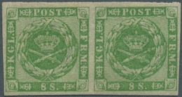 /**/* Dänemark: 1858 8 Skilling Green, Wavy Background, Imperforated, HORIZONTAL PAIR, MINT Never Hinged E - Covers & Documents