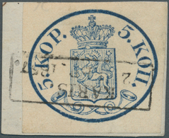 Brfst Finnland: 1856, 5 Kop Blue, Small Pearls, Fresh In Color And Broad Margins At All Sides, On Piece Wi - Cartas & Documentos
