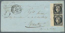 Br Frankreich: 1849, Ceres 20 C. Black, Vertical Pair With Left Sheet Margin, Wide To Good Margins, In - Used Stamps