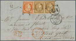 Br Frankreich: 1852 (7 Aug) Folded Letter From Paris To New York, Franked With Pair Of 10c Bistre (marg - Usati