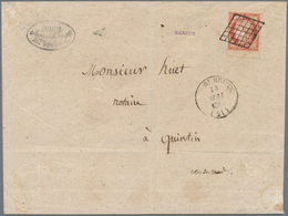 Br Frankreich: 1849, 1fr. Vermillion, Fresh Colour, Bottom Marginal Copy, Cut Into At Left And Pre-sepa - Usados