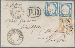 Br Italien: 1861: Naples Provinces, 10 Gr Bistre And A Pair 2 Gr Blue, Tied By Small Circle "NAPOLI AL - Marcofilía