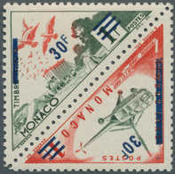 ** Monaco: 1956, 30 Fr On 1 Fr Doves And 30 Fr On 1 Fr Helicopter, Unissued Se-tenant Pair. Fresh Color - Ongebruikt