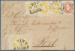 Br Österreich: 2 Kr. Gelb, Type II, Ausgabe 1858/59 In Wertstufengleicher Mischfrankatur Mit Vier Exemp - Unused Stamps