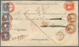 Br Österreich: 1858, 2 X 3 Kr Grün Im Senkr. Paar, 5 Kr Rot Und 4 X 15 Kr Blau, 3-Farbenfrankatur Mit 7 - Nuovi