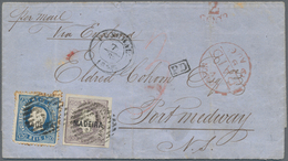 Br Portugal - Madeira: 1869, MAIL TO NOVA SCOTIA, 100r. Lilac Imperf. And 120r. Blue Perf., 220r. Rate - Madère