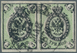 O/ Russland: 1866, The Fantastic And UNIQUE 3 K. IMPERFORATED PAIR, On Horiz. Laid Paper, Used In Wlocl - Neufs