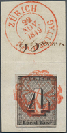 Brfst Schweiz - Zürich: 1843 Zürich 4 Rp. Schwarz Mit Senkrechten Unterdrucklinien, Type II, Gebraucht Auf - 1843-1852 Correos Federales Y Cantonales