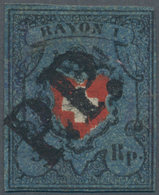 O Schweiz: 1850 5 Rp. Schwarz/dunkelziegelrot/violettblau Ohne Kreuzeinfassung, Type 26, Gebraucht Und - Neufs