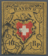 O Schweiz: 1850 10 Rp. Schwarz/rot/tieforangegelb Ohne Krezeinfassung, Type 32, Stein A1-U, Gebraucht - Nuovi