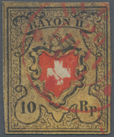 O Schweiz: 1850 10 Rp. Schwarz/rot/tieforangegelb Ohne Krezeinfassung, Type 7, Stein A1-U, Gebraucht U - Unused Stamps