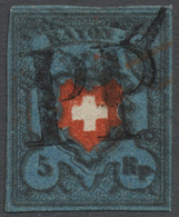 O Schweiz: 1850, Rayon I, 5 Rappen Schwarz/rot/dunkelblau, Mit Abart: Vollständiger Doppelter Schwarzd - Ongebruikt