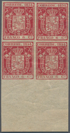 **/* Spanien: 1854: 6 Cuartos Cermine, Block Of Four From The Bottom Margin Of The Sheet, Exceptional Col - Oblitérés