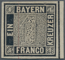 (*) Bayern - Marken Und Briefe: 1849, BAYERN EINSER 1 Kr. Tiefschwarzer PROBEDRUCK Mit Senkrechtem Rotem - Other & Unclassified