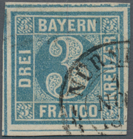 O Bayern - Marken Und Briefe: 1849, 3 Kreuzer Blau, Platte 1 Breitrandig Mit ERSTTAGS-STEMPEL "NÜRNBER - Other & Unclassified