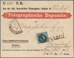 Br Bayern - Marken Und Briefe: 1850, 3 Kr. Blau, Platte II/3 Auf TELEGRAPHISCHER DEPESCHE Von Nürnberg - Andere & Zonder Classificatie