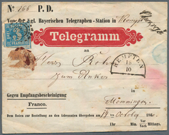 Br Bayern - Marken Und Briefe: 1860, Telegramm Umschlag Mit 3 Kreuzer Blau Vom Telegraphenamt Kempten N - Other & Unclassified