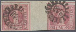 O Bayern - Marken Und Briefe: 1850, 1 Kr. Rosa, Platte 1 Als Waagrechte BAYERN-BRÜCKE Mit 13,5 Mm ZWIS - Other & Unclassified