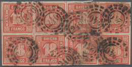 O Bayern - Marken Und Briefe: 1862, 18 Kr. In A-Farbe Hellzinnoberrot GESTEMPELTER ACHTERBLOCK Mit OMR - Other & Unclassified