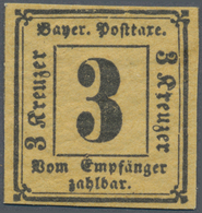 ** Bayern - Portomarken: 1862 Porto 3 Kreuzer POSTFRISCHER PROBEDRUCK Schwarz, Gelbes Papier Ohne Seide - Altri & Non Classificati
