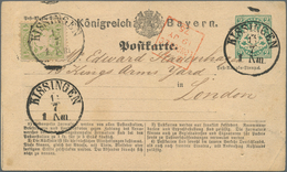 GA Bayern - Ganzsachen: 1873, Postkarte 2 Kr. Graugrün Mit Zusatzfrankatur Wappen 1 Kr. Grün Mit WZ Wei - Andere & Zonder Classificatie