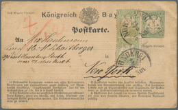 GA Bayern - Ganzsachen: 1873, Postkarte 2 Kr. Graugrün Mit Zusatzfrankatur 2x Wappen 1 Kr. Grün Mit WZ - Andere & Zonder Classificatie