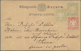 GA Bayern - Ganzsachen: 1873, Postkarte 2 Kr. Graugrün Mit Zusatzfrankatur Wappen 1 Kr. Grün Und 3 Kr. - Other & Unclassified