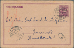 GA Deutsches Reich - Ganzsachen: 1921. Rohrpost-Karte 200 Pf Lila Ziffer In Raute In SELTENER, PORTORIC - Other & Unclassified