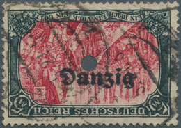 O Danzig: 1921: 5 Mark Mit KOPFSTEHENDEM Aufdruck DANZIG Entwertet Mit Zwei Abschlägen Des Handstempel - Other & Unclassified