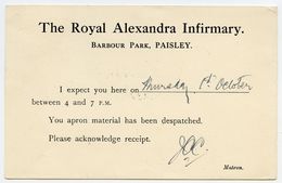 PAISLEY : THE ROYAL ALEXANDRA INFIRMARY, BARBOUR PARK - MATRON'S CARD / ADDRESS - BEARSDEN, STEWART TERRACE (McKINLAY) - Renfrewshire