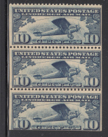 USA 1927 MNH Scott #C10a Pane Of 3 10c Lindbergh's Airplane 'Spirit Of St. Louis' Over Atlantic Ocean - 1b. 1918-1940 Ongebruikt