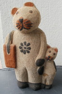 CHAT  Décoratif Et Son Enfant, Aspect Granité Hauteur 21 Cm - - Gatti