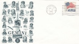 Gemini Program Cover, 20 Astronauts Pictured, Various Rockets Capsules Cape Canaveral FL 11 November 1966 Postmark - Amérique Du Nord