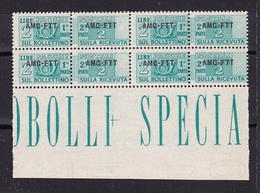 1949 Italia Italy Trieste A  PACCHI POSTALI Corno (Rm) 2L In Quartina MNH** - Colis Postaux/concession