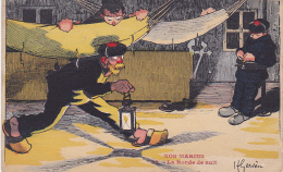 Carte Illustrée H Gervèze - Nos Marins - La Ronde De Nuit, Le Cabot Surprend Le Mousse De Garde Endormi - Circ - Gervese, H.