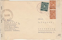 Pli 7/8/46  Contrôle Des Communications Luxembourgeois Köln ( Zone Anglaise) Vers Luxembourg (voir Description) - 1940-1944 Ocupación Alemana