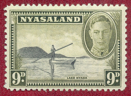 Nyasaland 1945 GVI 9d Black & Olive Lake Nyasa SG151 MH - Nyasaland (1907-1953)