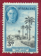Nyasaland 1945 GVI 3d Black & Blue Fishing Village Lake Nyasa SG148 MH - Nyasaland (1907-1953)