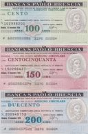 BANCA S.PAOLO-BRESCIA 100,150,200 LIRE  -UNC - [10] Cheques Y Mini-cheques