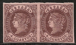 1862-ED. 58 ( 2 ) EN PAREJA - ISABEL II 4 CUARTOS CASTAÑO S. ANTEADO- NUEVO MH - - Unused Stamps
