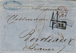 1861- Cover From Warszawa  To Bordeaux ( France ) French Rate 11 D. Tampon + P.35 Surround. - ...-1860 Prefilatelia