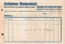 B2444 - Rechnung - Geithain - Geithainer  Wochenblatt 1936 - Verlag Johannes Schmidt - 1900 – 1949