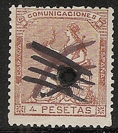 1873-ED. 139 I REPÚBLICA - ALEGORÍA DE ESPAÑA - 4 PESETAS CASTAÑO CLARO -TALADRADO DE TELEGRAFOS - Usati